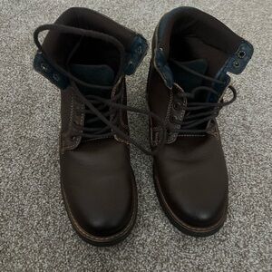 Men's Dark Brown Leather Boots with Blue Accents